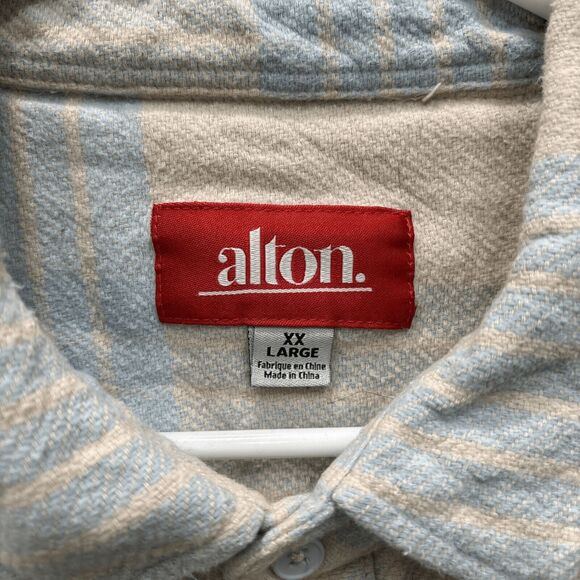 Alton. Men Flannel Jacket Plaid Blue Ivory Buttons XXL Pockets Long Sleeve - Picture 3 of 8